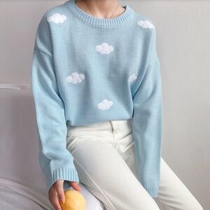 Light Blue Cloud Knit Crewneck Sweater